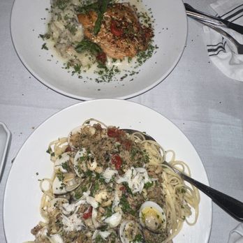 Panico's Bistro - dish 1: salmon with mashed potato's and asparagus  dish 2: clam and crab pasta - Pizza Near Me - Cape May, New Jersey