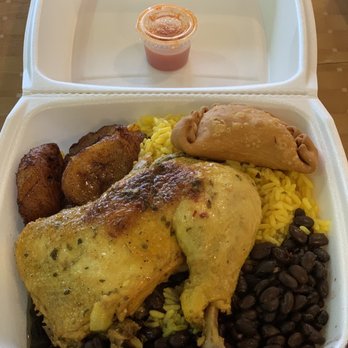 Sazon Latino Restaurant - Regular Plate (~$8) + Beef Empanada (~$2). - Spanish Near Me - Boonton, New Jersey