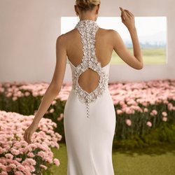 Rosa Clara Couture Mermaid-crepe wedding dress with beaded high neck collar