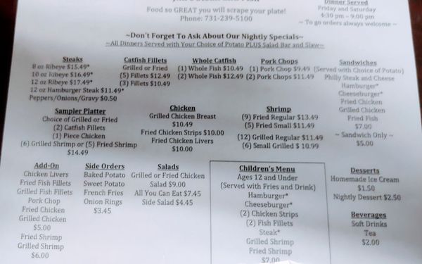 Menu photo 1 Jim's Steak & Fish Ramer, TN Menu photo 1 Jim's Steak & Fish Ramer, TN