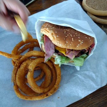 Douglas - Pastrami burger with onion rings - Burgers Near Me - Whittier, California Douglas - Pastrami burger with onion rings - Burgers Near Me - Whittier, California