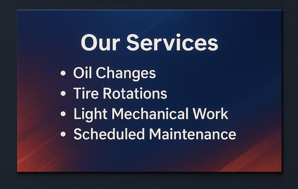 Mobile - Engine Repairs - With 5 years of experience, I bring the shop to you! I handle suspension repairs, brake repairs, oil changes, and engine work—all at your convenience.
📲 For faster service, send a message or text (760) 397-7001 today! Mobile - Engine Repairs - With 5 years of experience, I bring the shop to you! I handle suspension repairs, brake repairs, oil changes, and engine work—all at your convenience.
📲 For faster service, send a message or text (760) 397-7001 today!