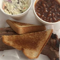 Brisket dinner with coleslaw and baked beans