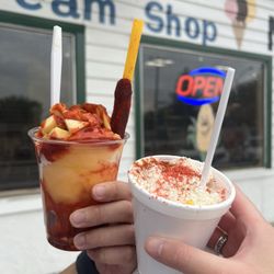 Neveria San Marcos - Mangonada (left) & elote (right)
