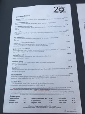 Menu photo 6 Table 29 Bistro & Bar American Canyon, CA