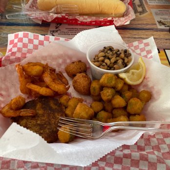 TC's Front Porch - Crab cakes , shrimp, black eyed peas and okra. - American Near Me - Navarre, Florida