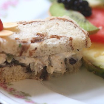 Quintealia's Tea Parlor - Napa chicken almond grape salad on raisin bread - Tea Rooms Near Me - Burton, Ohio Quintealia's Tea Parlor - Napa chicken almond grape salad on raisin bread - Tea Rooms Near Me - Burton, Ohio