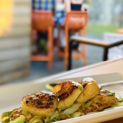 Bravas Bar de Tapas - Sea Scallops with Romesco & Leeks From the Fire Pit***  - perfectly grilled scallops with the most amazing seasoning & sauce (04/2026)