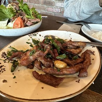 Isarn Thai Soul Kitchen - Pork Strips with Crispy Basil Leaves - Thai Near Me - Lynnwood, Washington Isarn Thai Soul Kitchen - Pork Strips with Crispy Basil Leaves - Thai Near Me - Lynnwood, Washington
