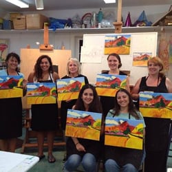 Great night of wine, socializing and learning how to paint Gauguin's Tahitian Landscape at Masters and Mixers!