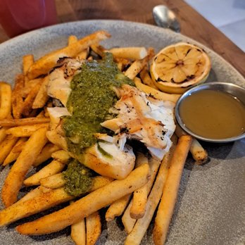 Pacific Catch - Grilled Asian sea bass with seasoned fries over chimichurri sauce - Seafood Near Me - Walnut Creek, California