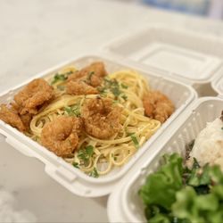 The Heist - Fried shrimp on top of Coconut Linguine from Golden Triangle.