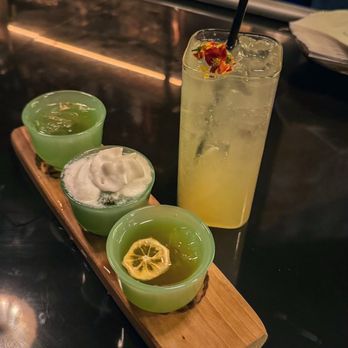 Jade & Clover - Chrysanthemum Collins and their flight - Cocktail Bars Near Me - New York, New York Jade & Clover - Chrysanthemum Collins and their flight - Cocktail Bars Near Me - New York, New York