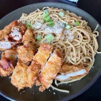 The Hangout - Garlic Noodles with Crispy Chicken - Breakfast & Brunch Near Me - Walnut Creek, California The Hangout - Garlic Noodles with Crispy Chicken - Breakfast & Brunch Near Me - Walnut Creek, California