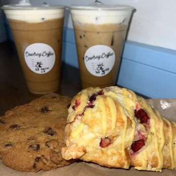 Caffeinated Cowboy - Two cold brews w cold foam, cookie & lemon scone - Coffee & Tea Near Me - Santa Rosa, California