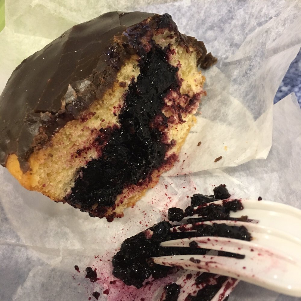Orwashers - The inside. Definitely filled. Black raspberry jelly with chocolate doughnut - Bakeries Near Me - New York, New York Orwashers - The inside. Definitely filled. Black raspberry jelly with chocolate doughnut - Bakeries Near Me - New York, New York