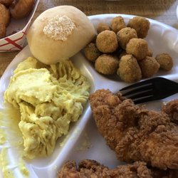 Lisa's Barbarque - Chicken Tenders freshly battered with potato salad & fried okra!!!!