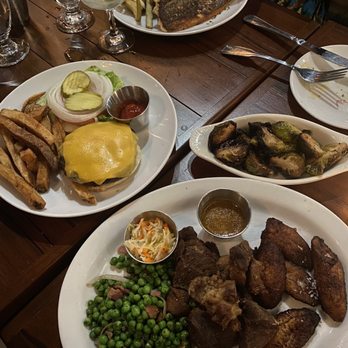 Blue Collar - Green Peas Dry Aged Cheeseburger griot, plantains, Caramelized Brussels Sprouts, Crispy Skin Snapper, Roasted Artichoke Hearts - Comfort Food Near Me - Miami, Florida Blue Collar - Green Peas Dry Aged Cheeseburger griot, plantains, Caramelized Brussels Sprouts, Crispy Skin Snapper, Roasted Artichoke Hearts - Comfort Food Near Me - Miami, Florida