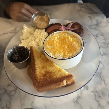 Breakfast At Barneys - Salmon croquettes, egg whites w/cheese, grits and toast. - Breakfast & Brunch Near Me - Atlanta, Georgia Breakfast At Barneys - Salmon croquettes, egg whites w/cheese, grits and toast. - Breakfast & Brunch Near Me - Atlanta, Georgia