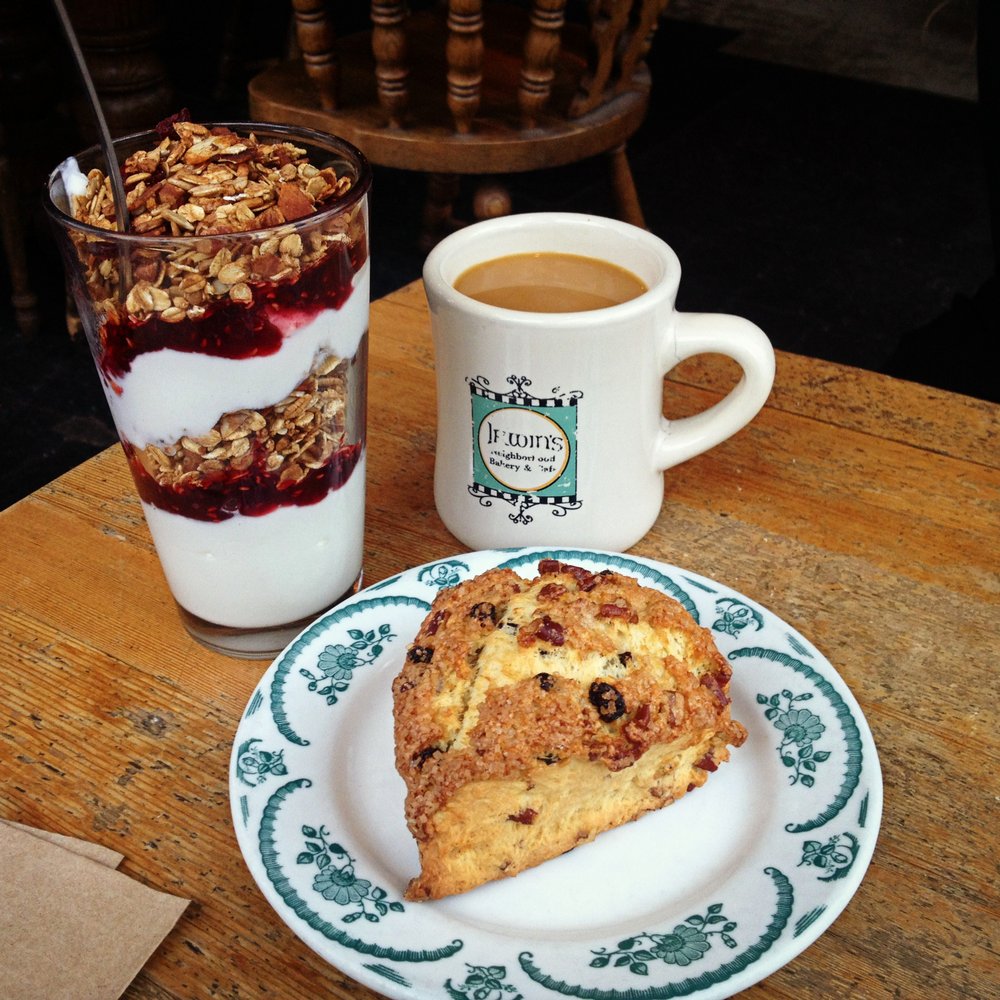 Irwin's Bakery and Cafe - Raspberry Yogurt Parfait, Irish Scone, and a Stumptown Coffee... Yum! - Bakeries Near Me - Seattle, Washington Irwin's Bakery and Cafe - Raspberry Yogurt Parfait, Irish Scone, and a Stumptown Coffee... Yum! - Bakeries Near Me - Seattle, Washington