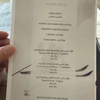 ALPINE SOCIAL - Menu 08:2025 - Comfort Food Near Me - Lake Louise, Alberta