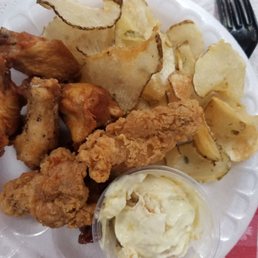 Wings, Homemade chips, Banana pudding Wings, Homemade chips, Banana pudding