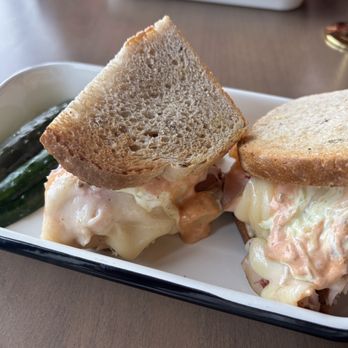 Stacks Dinner And Delicatessen - Rachel (Similar to a Turkey Reuben).  Tasty but messy to eat.  Half-sour and full-sour spears - Delis Near Me - Bend, Oregon
