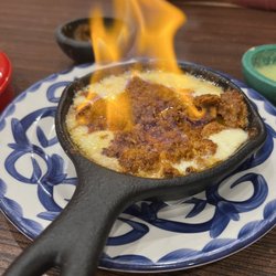 Hacienda Real - Fulshear - Queso flameado that's actually flaming! Con chorizo