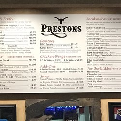 Preston's - Troy - The menu