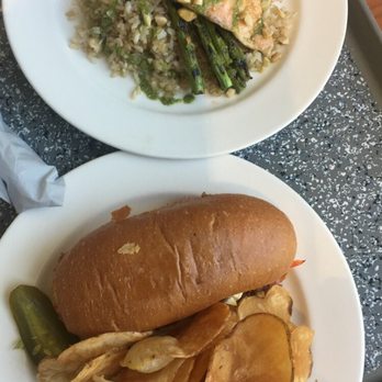 Atrium Cafe - Salmon Scallopini and Italian Sausage Hoagie - Cafes Near Me - Dallas, Texas