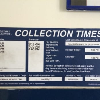 US Post Office - Hours for drop box-5/6/15 - Post Offices Near Me - Los Angeles, California US Post Office - Hours for drop box-5/6/15 - Post Offices Near Me - Los Angeles, California