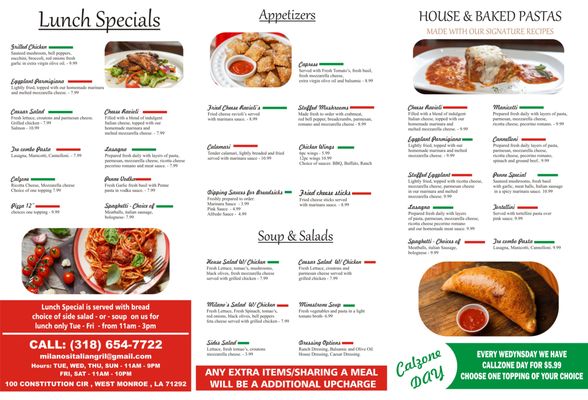 Menu photo 1 Milano’s Italian Grill West Monroe, LA