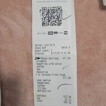 The Cow Cafe and Grill - August 12 receipt - American Near Me - Oroville, California