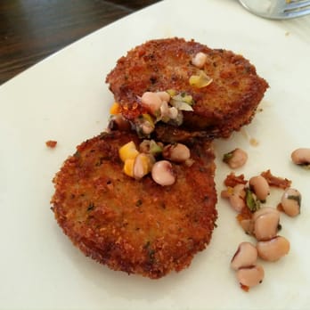 Sweet Potato Cafe - Fried green tomatoes with black eyed pea salsa. Sooo good! - American Near Me - Stone Mountain, Georgia Sweet Potato Cafe - Fried green tomatoes with black eyed pea salsa. Sooo good! - American Near Me - Stone Mountain, Georgia