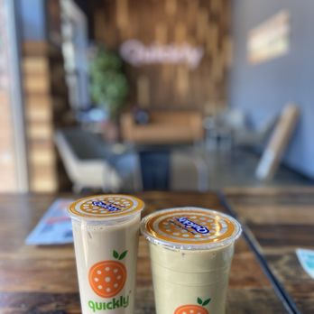 Quickly Boba Cafe - Black Milk Tea (regular) and Matcha Milk Tea (large) - Bubble Tea Near Me - Auburn Hills, Michigan Quickly Boba Cafe - Black Milk Tea (regular) and Matcha Milk Tea (large) - Bubble Tea Near Me - Auburn Hills, Michigan