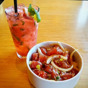 Kama'aina - Regular tuna poke bowl with a strawberry and passion fruit mojito. Both were really good - Hawaiian Near Me - Forest Grove, Oregon Kama'aina - Regular tuna poke bowl with a strawberry and passion fruit mojito. Both were really good - Hawaiian Near Me - Forest Grove, Oregon
