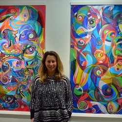 Swift Gallery - Artist Michelle Joset with her pair of Acrylics on canvas, "Twins"