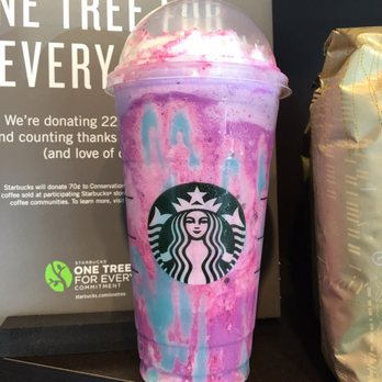 Starbucks - Yes this Is a crazy UNICORN frap. It was awesome. To me it tastes like Blueberry-Razzberry cheesecake with sour cream frosting., - Coffee & Tea Near Me - Yucaipa, California