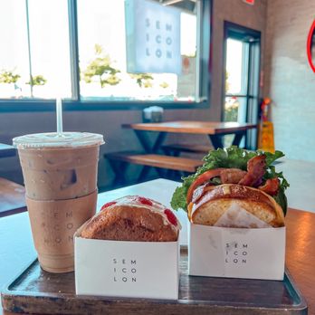Semicolon Cafe - Cold Brew w/oatmilk and caramel, B.E.L.T. Sandwich w/added avocado, and a strawberry crème pastry - Sandwiches Near Me - Chantilly, Virginia Semicolon Cafe - Cold Brew w/oatmilk and caramel, B.E.L.T. Sandwich w/added avocado, and a strawberry crème pastry - Sandwiches Near Me - Chantilly, Virginia