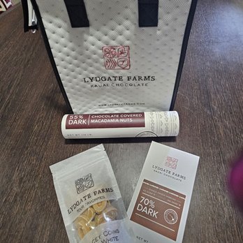 Lydgate Farms - Treat bag! 70% dark chocolate, tube of mac nuts chocolate l(100% Hawaiian nuts & chocolate), and bag of 35% coco butter white chocolate - Botanical Gardens Near Me - Kapaa, Hawaii Lydgate Farms - Treat bag! 70% dark chocolate, tube of mac nuts chocolate l(100% Hawaiian nuts & chocolate), and bag of 35% coco butter white chocolate - Botanical Gardens Near Me - Kapaa, Hawaii