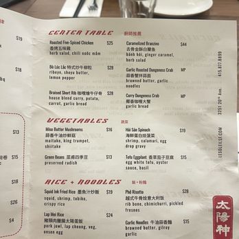 Le Soleil - Menu as of September 2025 - Vietnamese Near Me - San Francisco, California