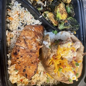 LongHorn Steakhouse - Longhorn Salmon with Brussel Sprouts, baked potato, and rice - Steakhouses Near Me - Indianapolis, Indiana LongHorn Steakhouse - Longhorn Salmon with Brussel Sprouts, baked potato, and rice - Steakhouses Near Me - Indianapolis, Indiana