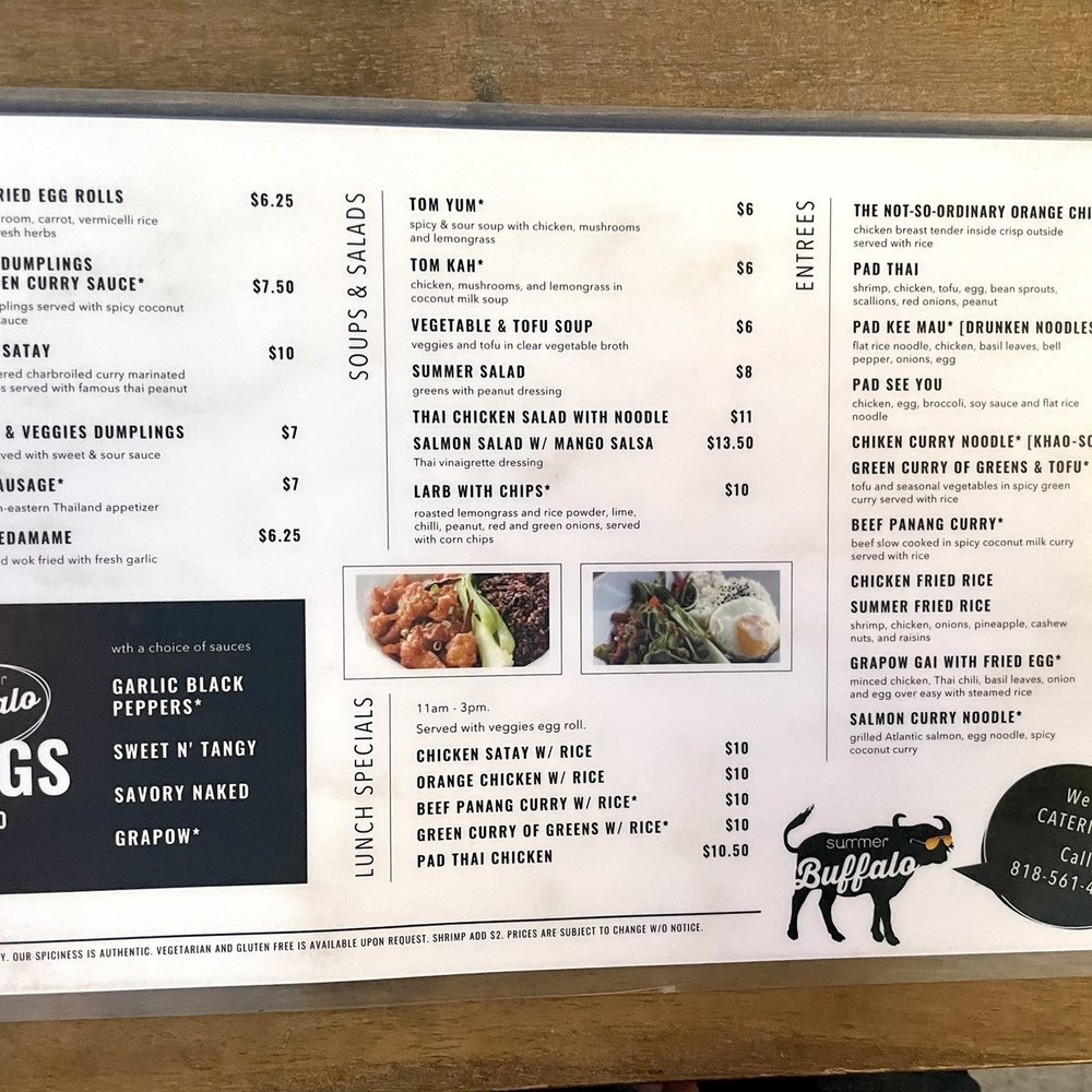 Summer Buffalo - Menu - Thai Near Me - Burbank, California Summer Buffalo - Menu - Thai Near Me - Burbank, California