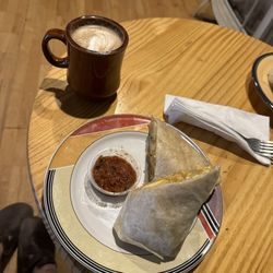 White Dove Coffee Shop - Revelation drink and breakfast burrito.
