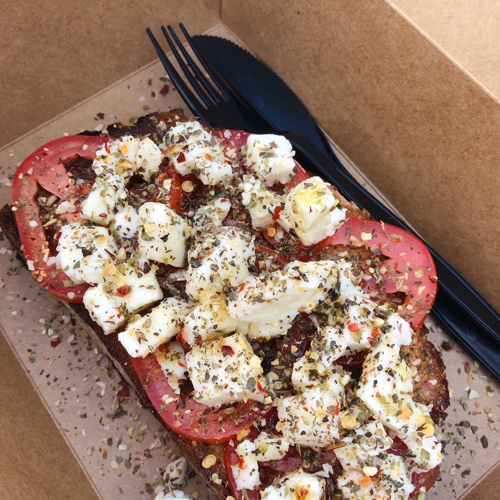 Brot Coffee - Toast with Oregano, Mozarella, Tomato, Chili Flakes and Butter - Coffee & Tea Near Me - Orange, California