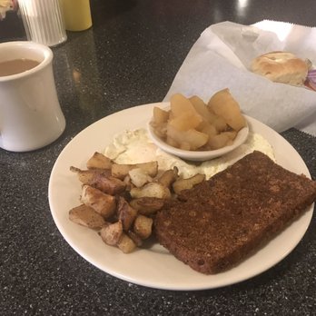 Dixie Restaurant - Fresh coffee, scrapple, home fries, eggs, stewed apples and a biscuit. Doesn't get much better! - Southern Near Me - Petersburg, Virginia