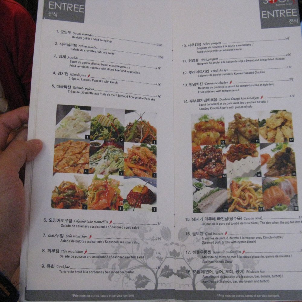 Soon - The menu; you can't really read the words, but at least you can sort of see the pictures! - Korean Near Me - Paris, 75