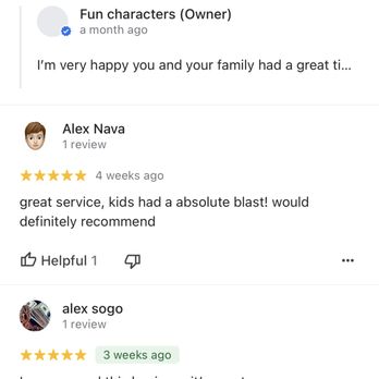 Fun characters  - The reviews - Party Characters Near Me