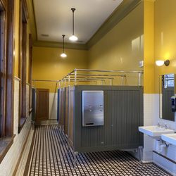 Billings Depot - Ladies bathroom with the lights on