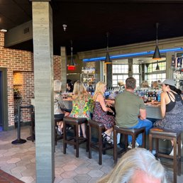 a group of people sitting at a bar